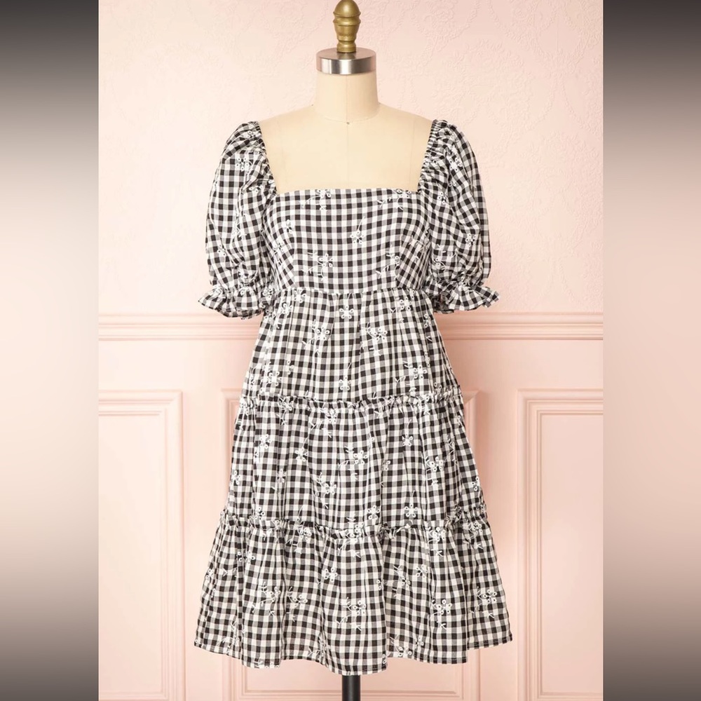 STORIA - Gingham Short Tiered Print Dress